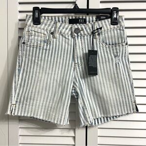 KUT from the Kloth Women’s Sophia Blue White  Stripe Frayed Jean Shorts sz 0 NWT